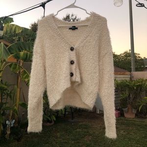 fuzzy button up cardigan sweater
